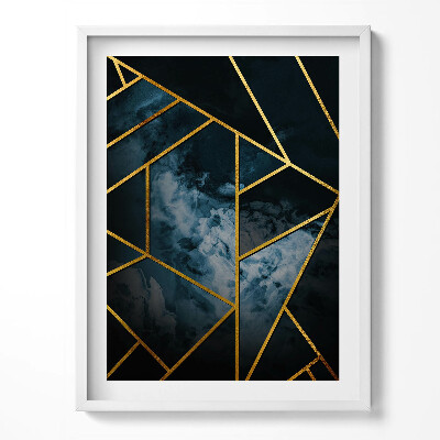 Obraz v rámu Tmavá geometrická abstrakce se zlatem