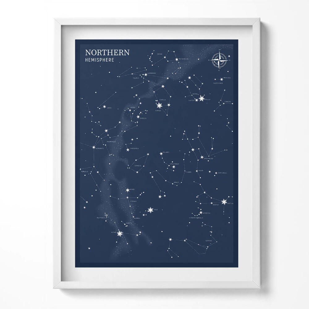 Obraz v rámu Ilustrace souhvězdí na obloze severní polokoule