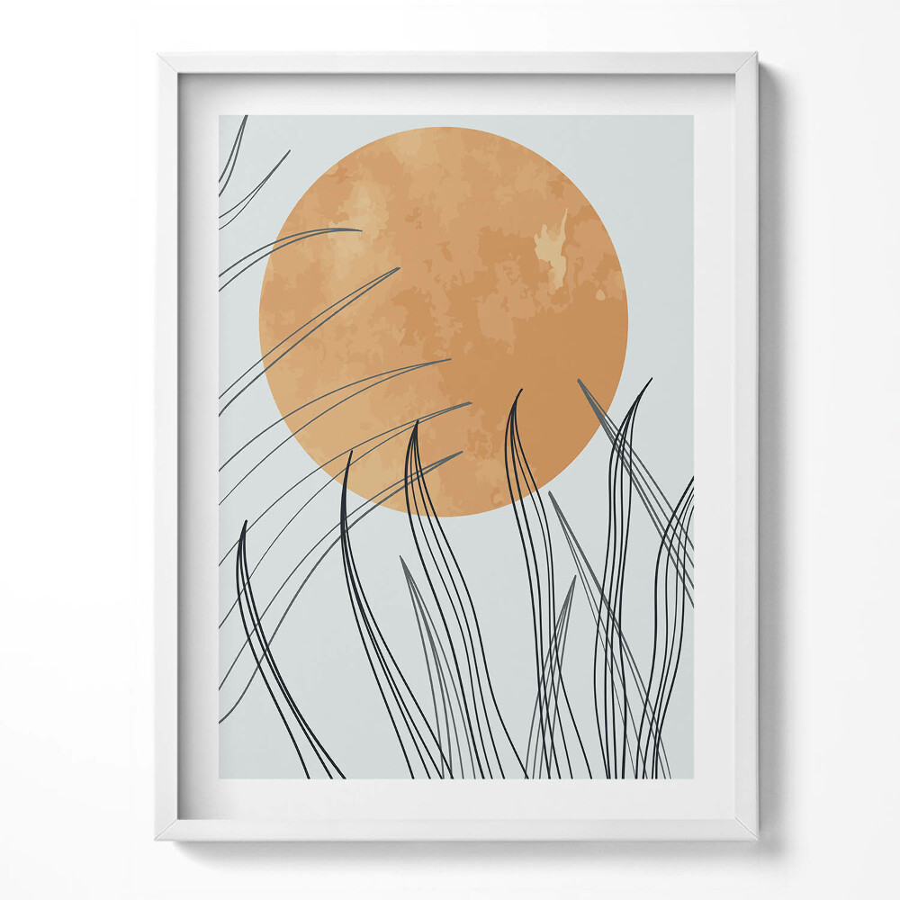 Obraz v rámu Minimalistické rostliny a slunce v boho stylu