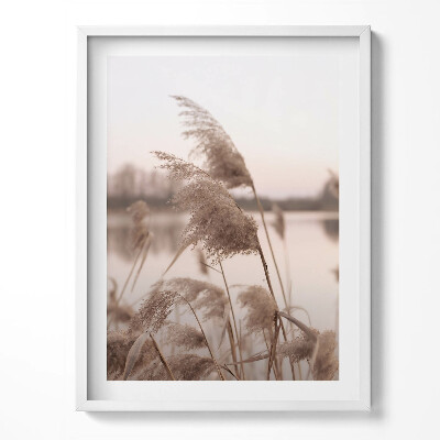 Obraz v rámu Romantická krajina trávy a jezera v boho stylu