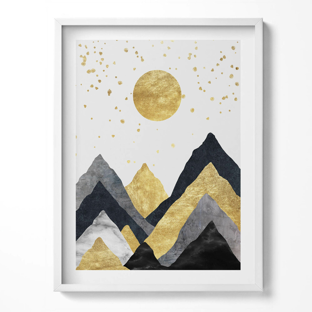 Obraz v rámu Abstraktní krajina zlatých hor a slunce