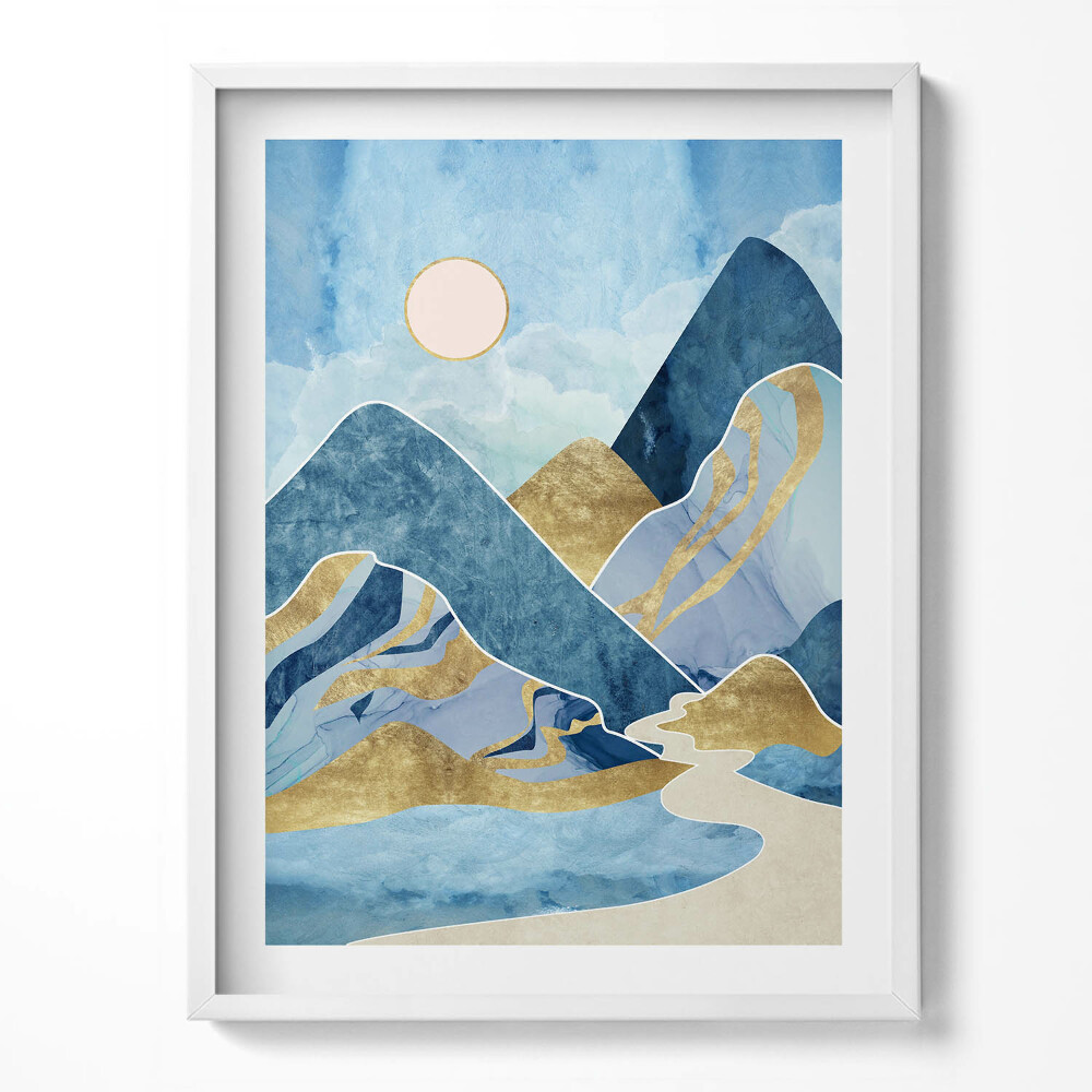 Obraz v rámu Abstraktní krajina hor a slunce