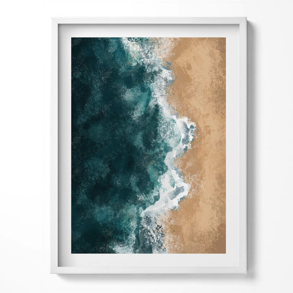 Obraz v rámu Ilustrace mořských vln a pláže z ptačí perspektivy