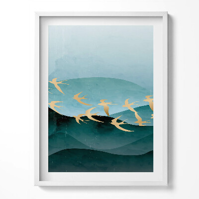 Obraz v rámu Ilustrace zlatých ptáků na obloze