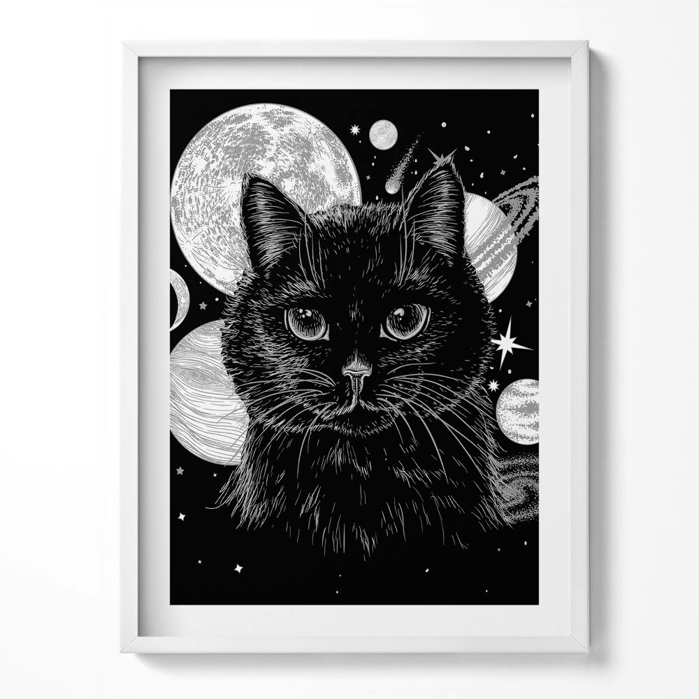 Obraz v rámu Kouzelná černá kočka a prostor