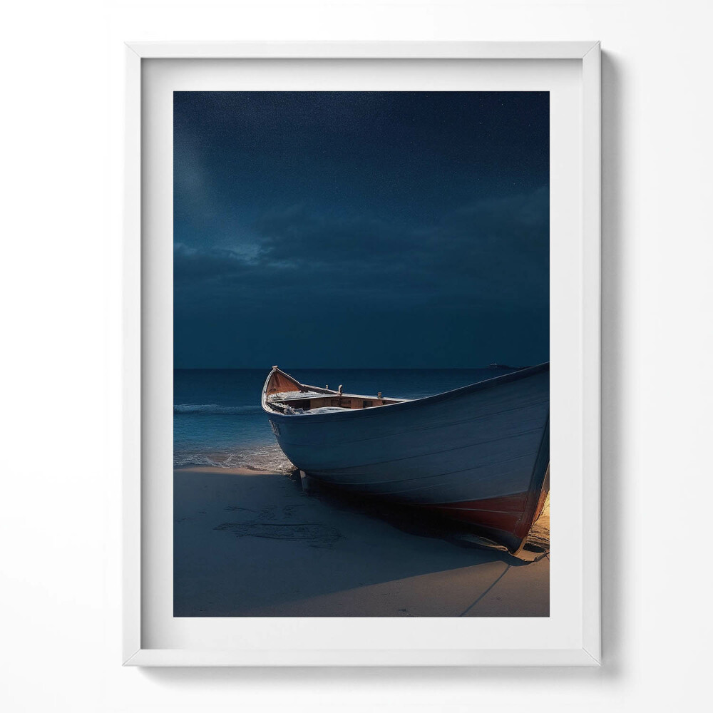 Obraz v rámu Loď na břehu pláže v noci