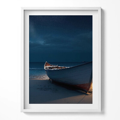 Obraz v rámu Loď na břehu pláže v noci