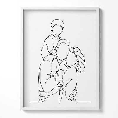 Obraz v rámu Line-art šťastné rodiny s dítětem