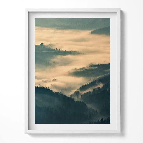 Obraz v rámu Horská lesní krajina v mlze