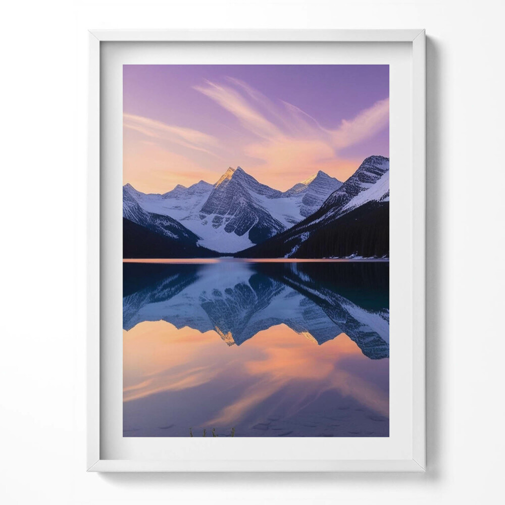 Obraz v rámu Krajina hor a jezera ve večerních hodinách