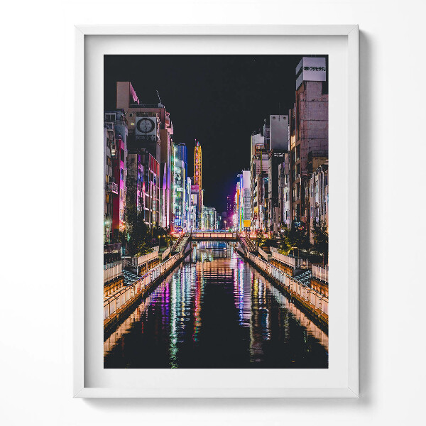 Obraz v rámu Noční město s odrazy světel ve vodě