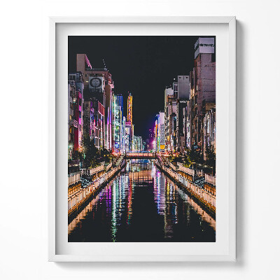 Obraz v rámu Noční město s odrazy světel ve vodě