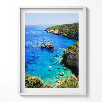 Obraz v rámu Krajina lodi na moři a pobřeží