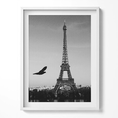 Obraz v rámu Eiffelova věž a létající pták Paříž