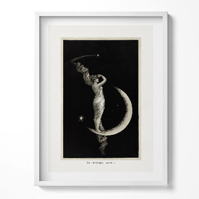 Obraz v rámu Žena a měsíc vintage ilustrace