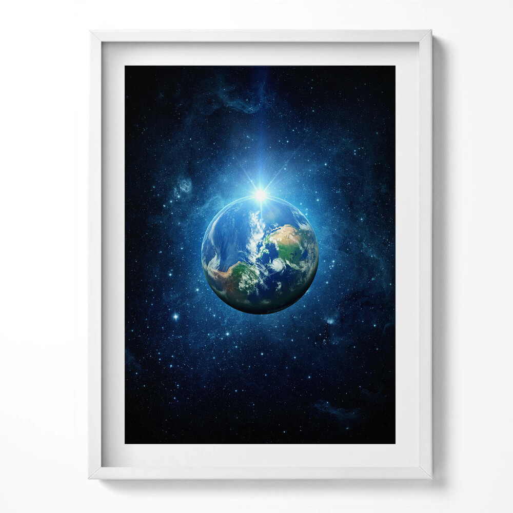 Obraz v rámu NASA - Země, galaxie a slunce