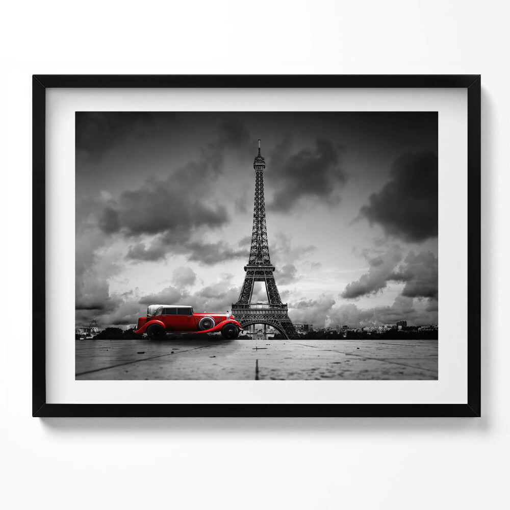 Obraz s rámem Eiffelova věž a červené auto