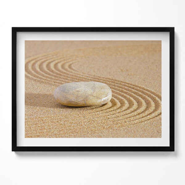 Obraz s rámem Osamělý kámen v písku - zen