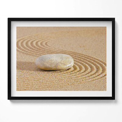 Obraz s rámem Osamělý kámen v písku - zen