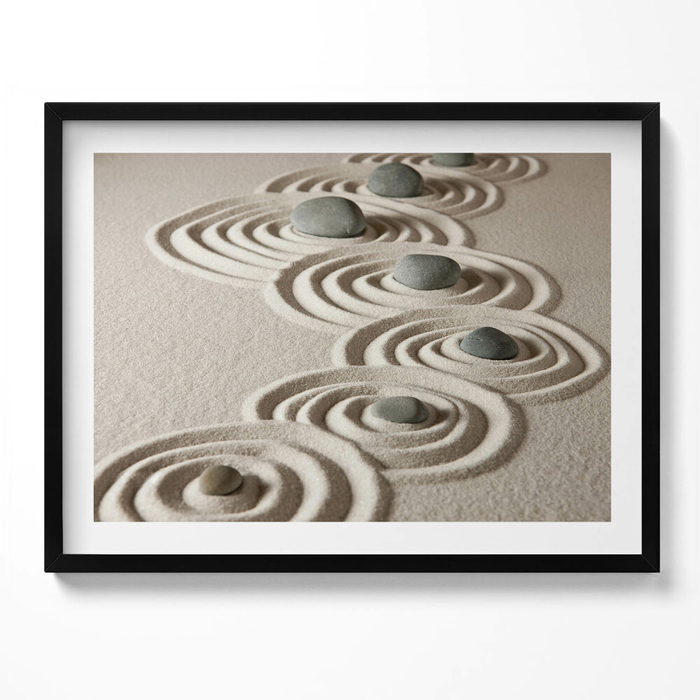 Obraz s rámem Zen - kameny na pískových kruzích