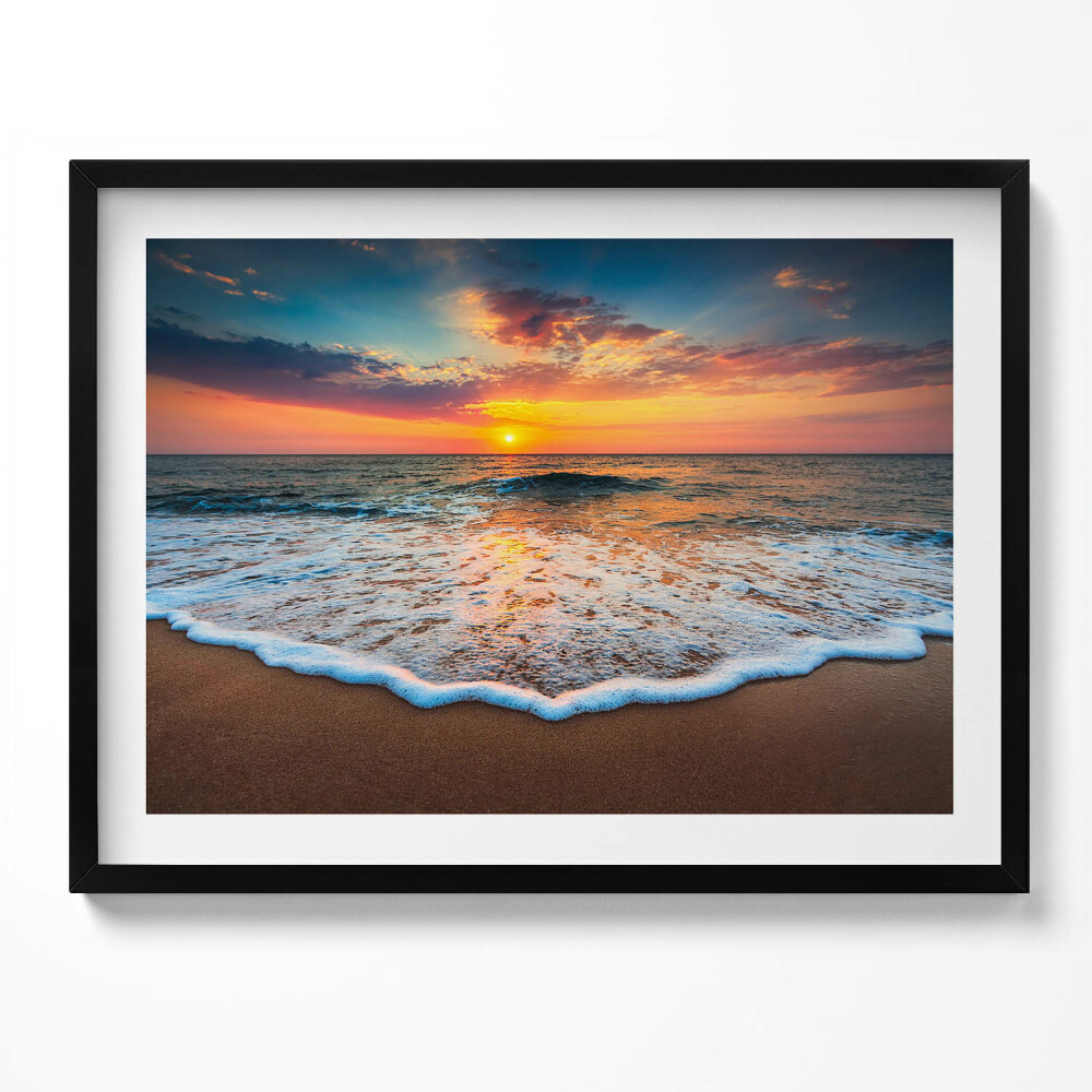 Obraz s rámem Krajina zapadajícího slunce nad mořem