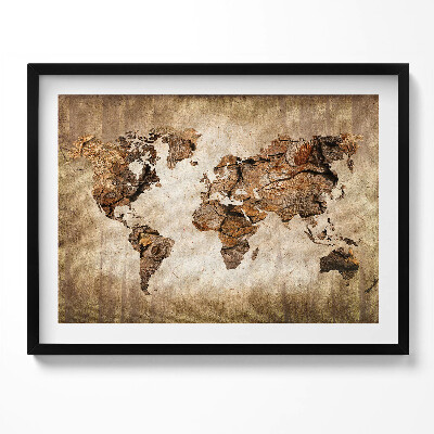 Obraz s rámem Mapa světa ze dřeva