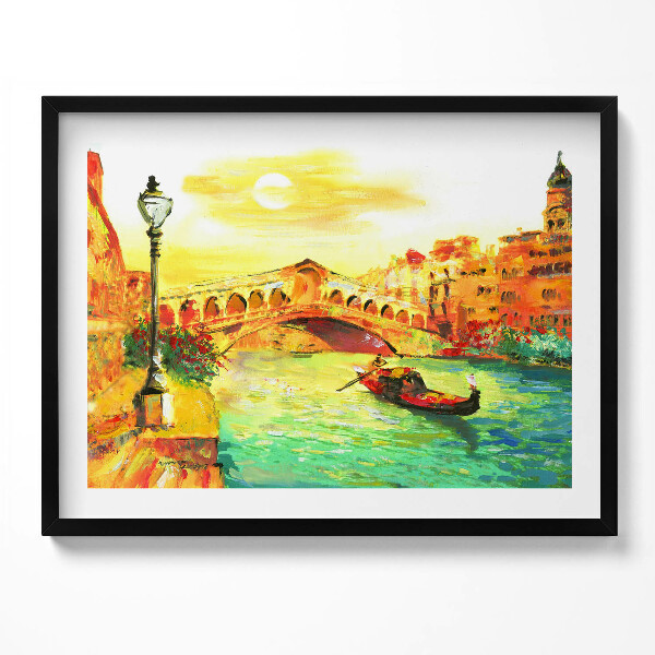 Obraz s rámem Benátky - gondola a most Rialto