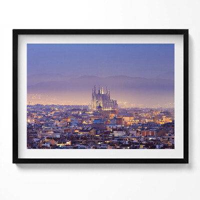 Obraz s rámem Pohled na Barcelonu a Sagradu v noci