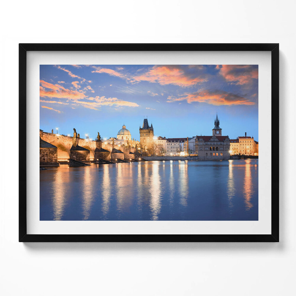 Obraz s rámem Městská krajina ve večerních hodinách