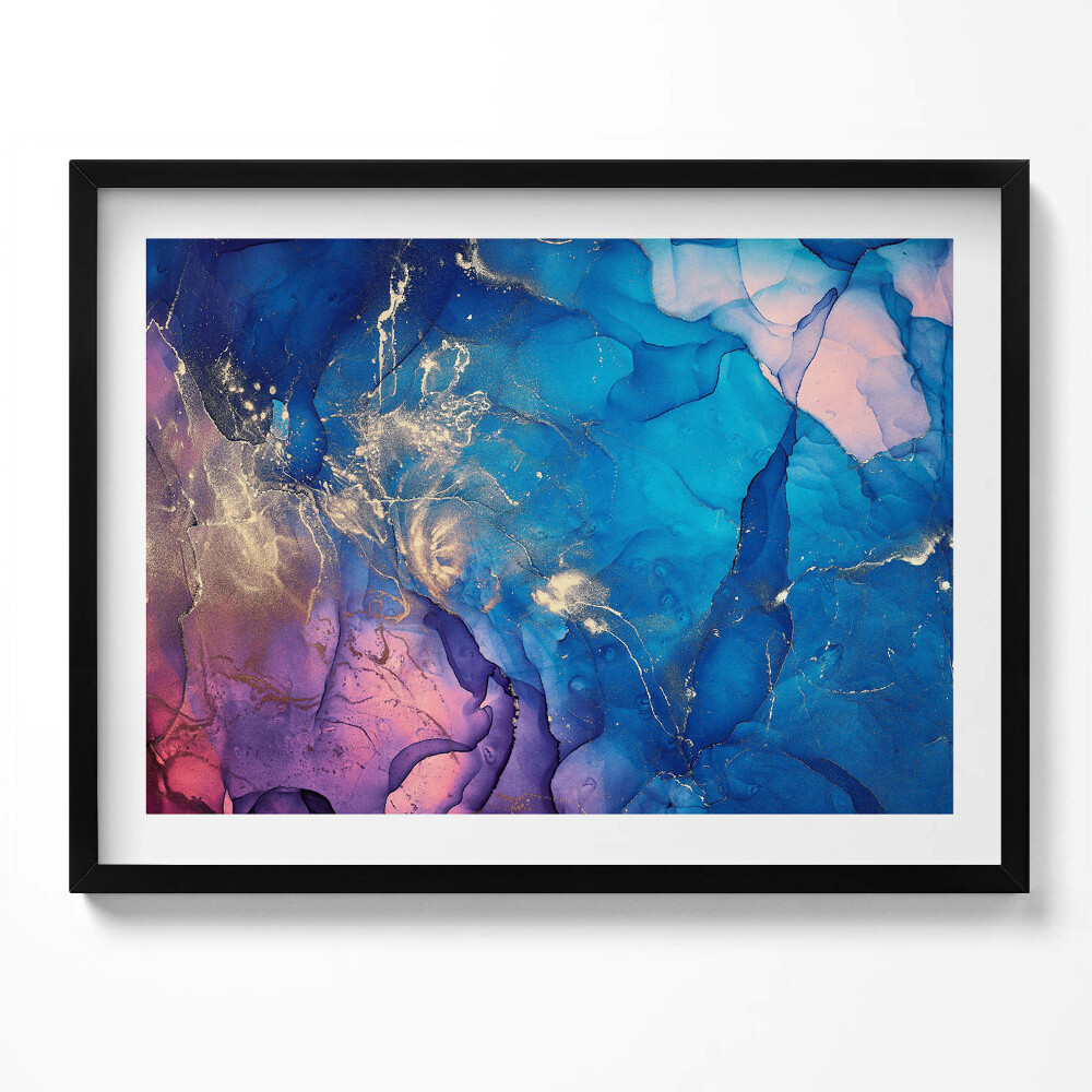 Obraz s rámem Modrá abstrakce s růžovou