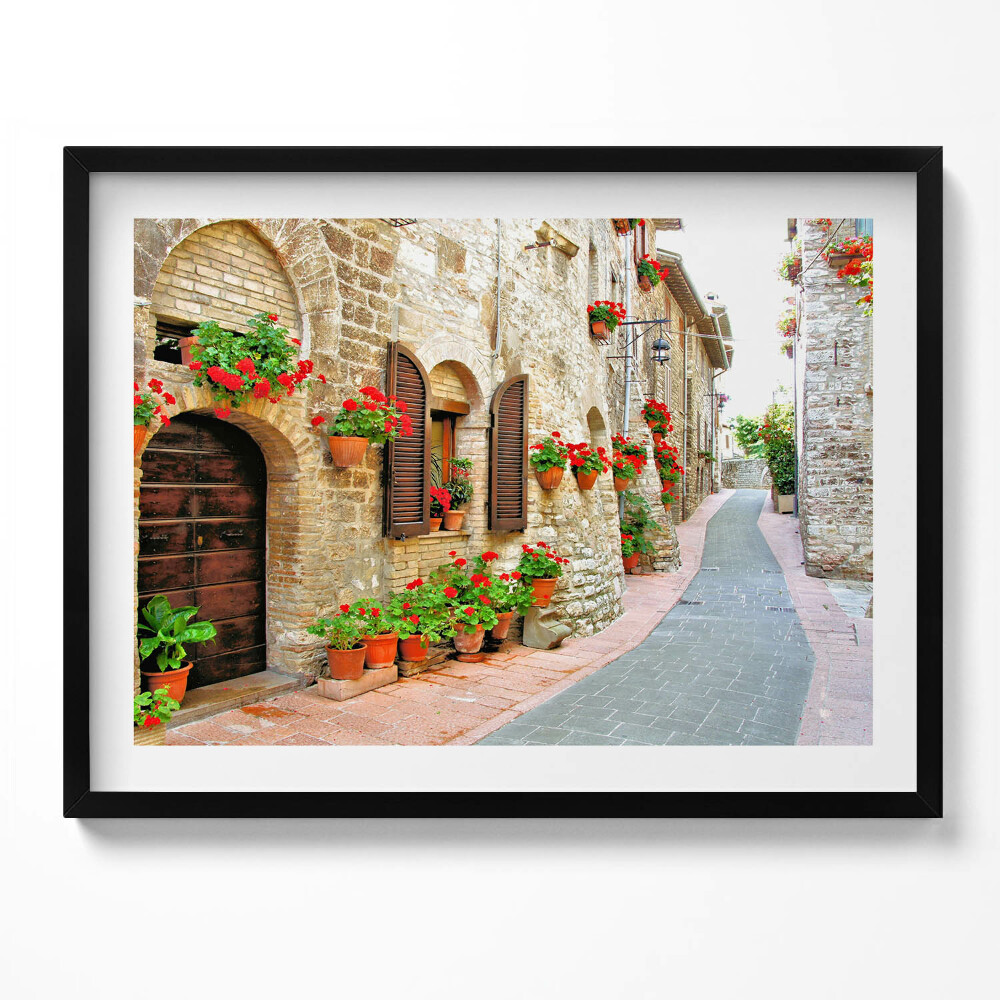 Obraz s rámem Malebná ulice s květinami