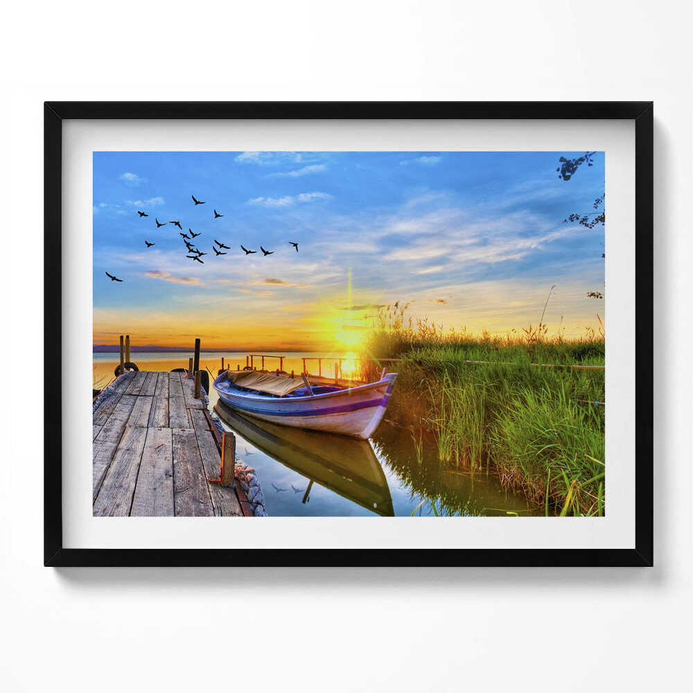 Obraz s rámem Pohled na jezero a západ slunce