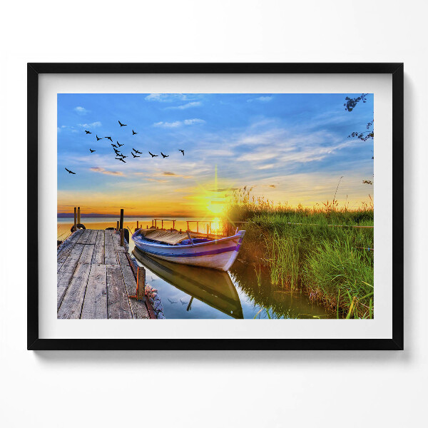 Obraz s rámem Pohled na jezero a západ slunce