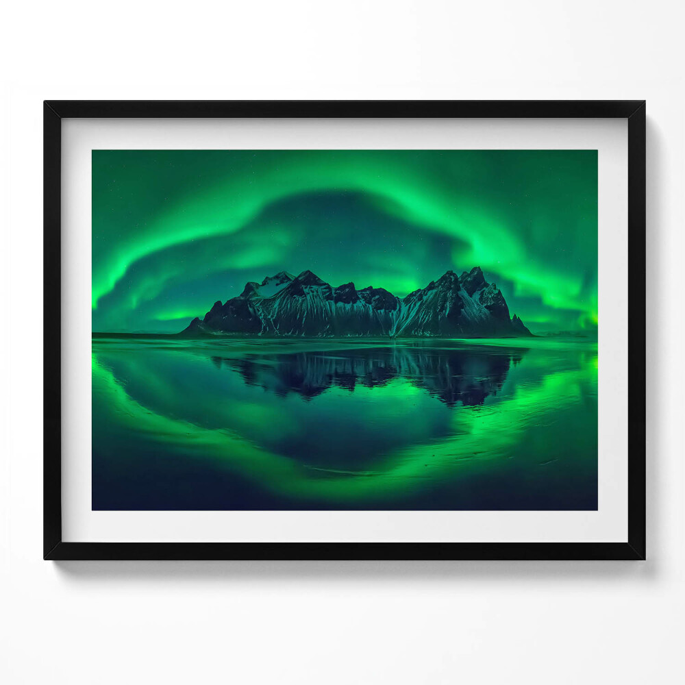 Obraz s rámem Polární záře - zrcadlový odraz