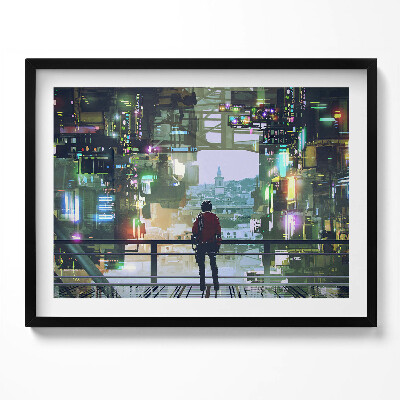 Obraz s rámem Kyberpunkové město