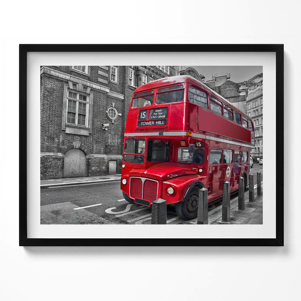 Obraz s rámem Červený dvoupatrový autobus