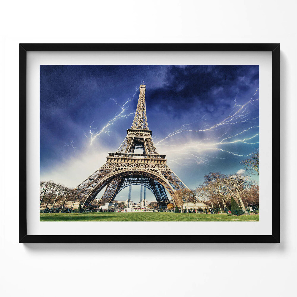 Obraz s rámem Eiffelova věž, blesky a bouře
