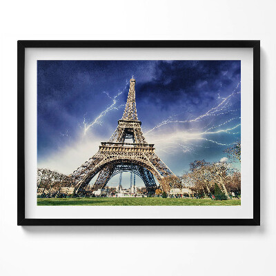 Obraz s rámem Eiffelova věž, blesky a bouře