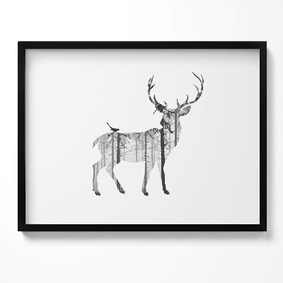 Obraz s rámem Silueta jelena a lesa