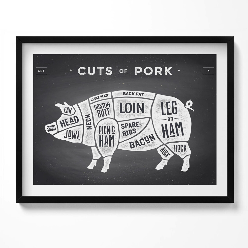 Obraz s rámem Prase - vepřový řezník plakát