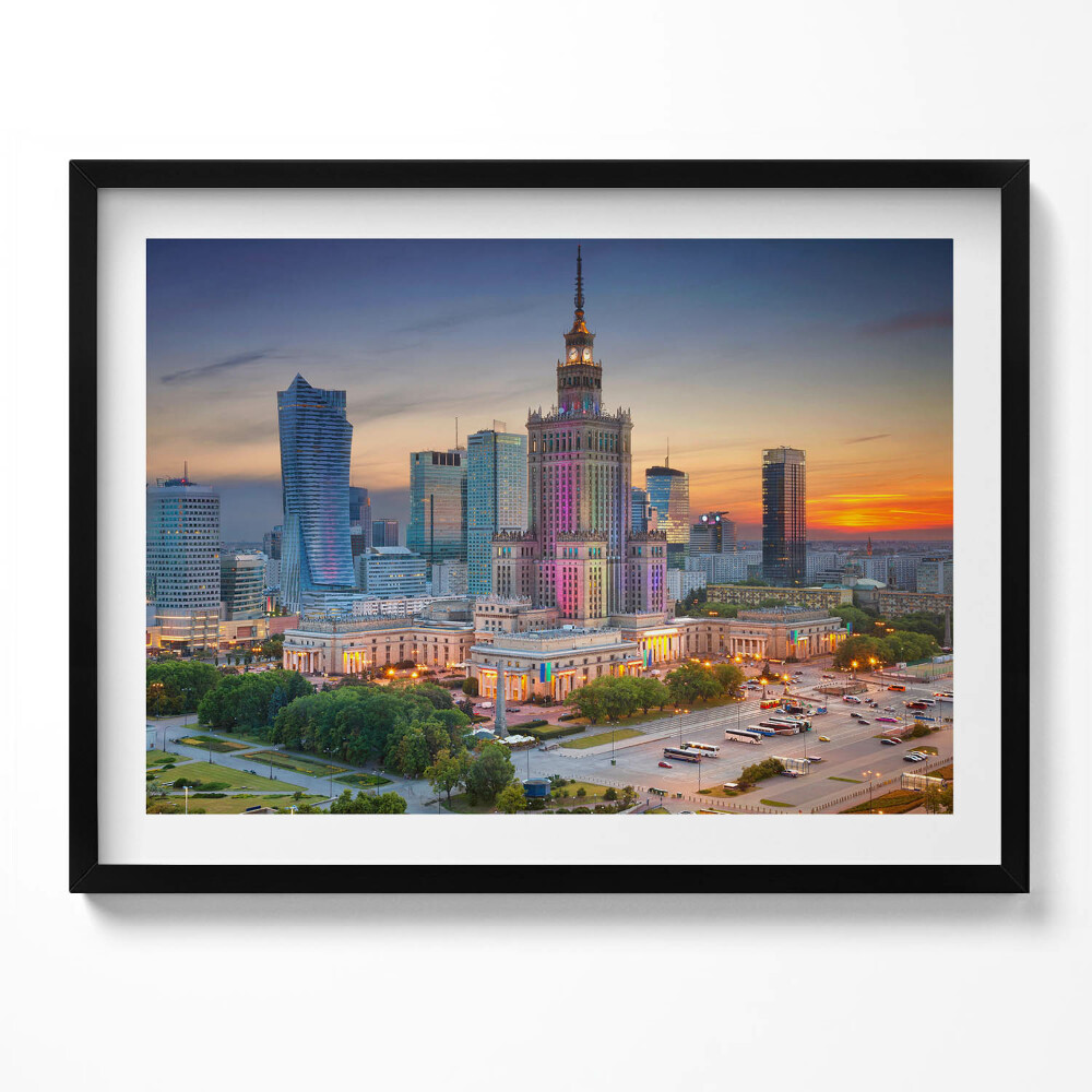 Obraz s rámem Panorama západu slunce ve Varšavě