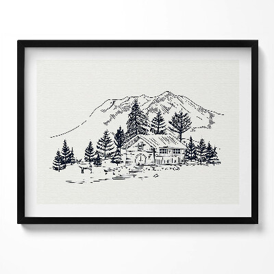 Obraz s rámem Kresba chaty v horách