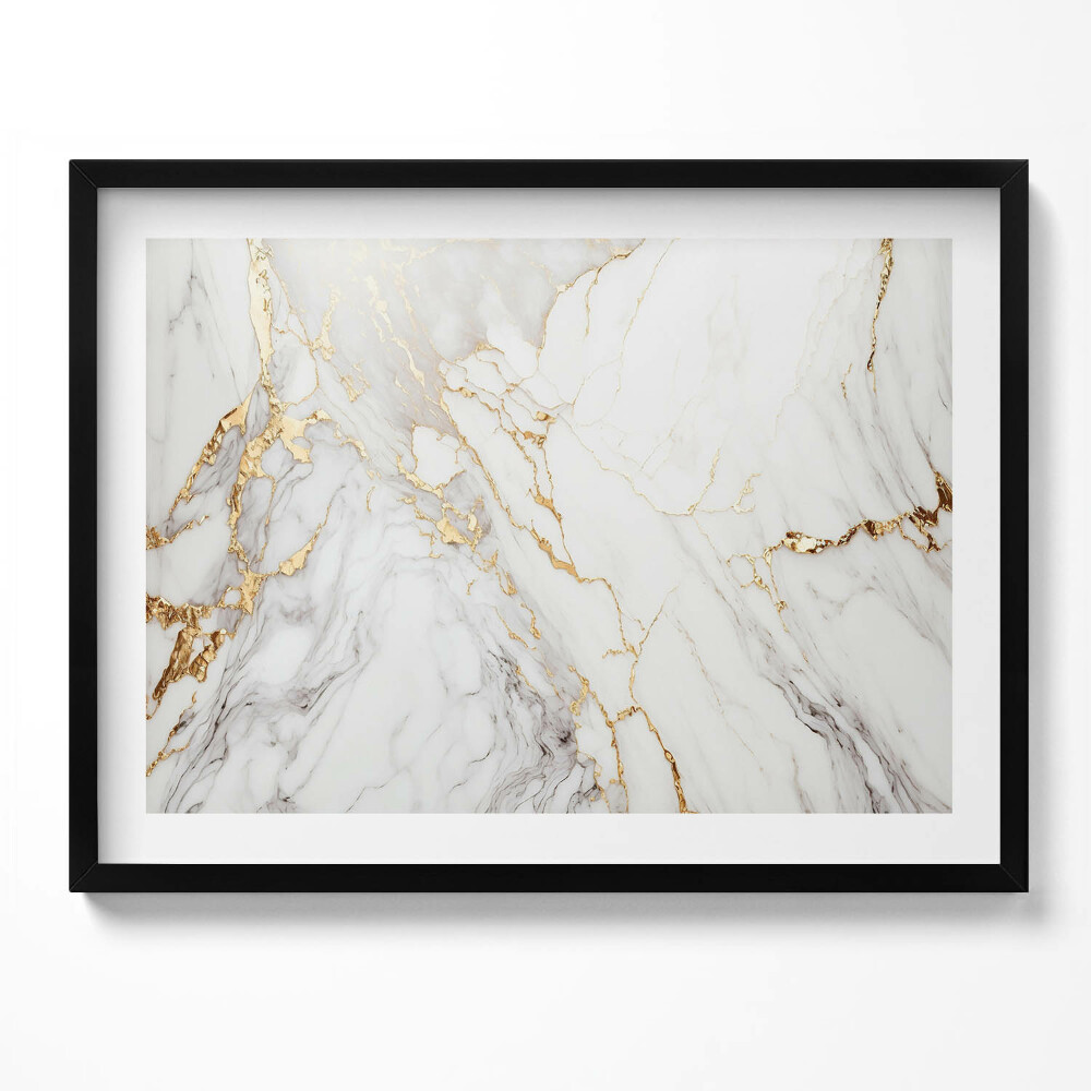 Obraz s rámem Světlý mramor se zlatem