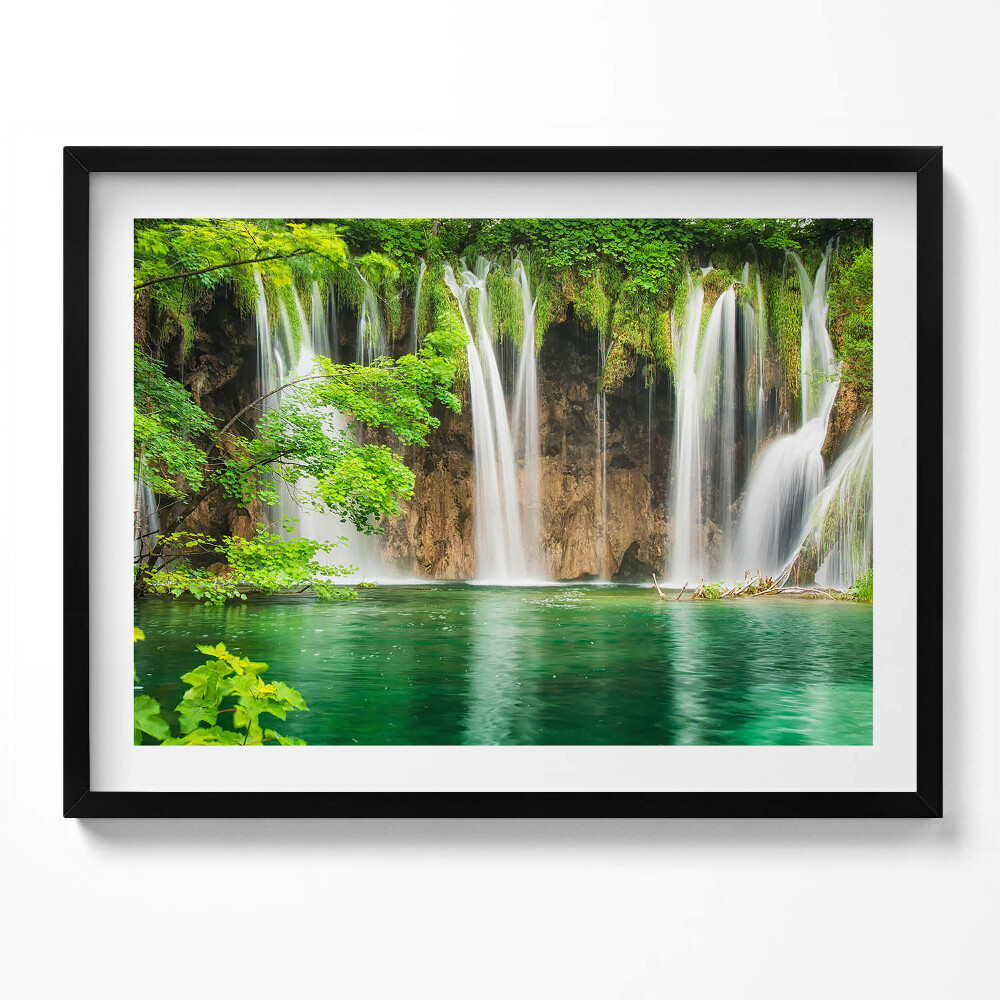 Obraz s rámem Příroda - jezero vodopád a vegetace