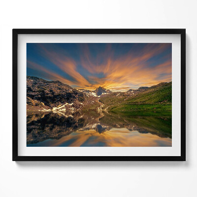 Obraz s rámem Horské jezero a západ slunce