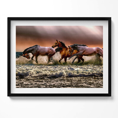 Obraz s rámem Koně spěchající ve vodě