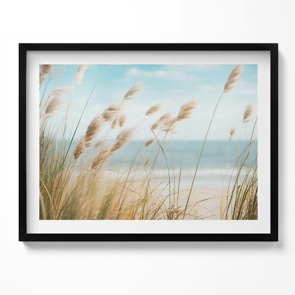 Obraz s rámem Krajina plážové trávy a moře boho stylu