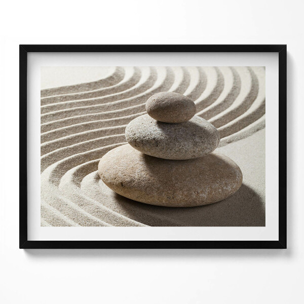 Obraz s rámem Hromada kamenů na zenovém písku