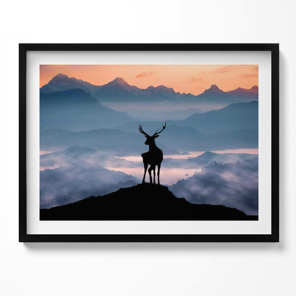 Obraz s rámem Jelen na vrcholcích hor