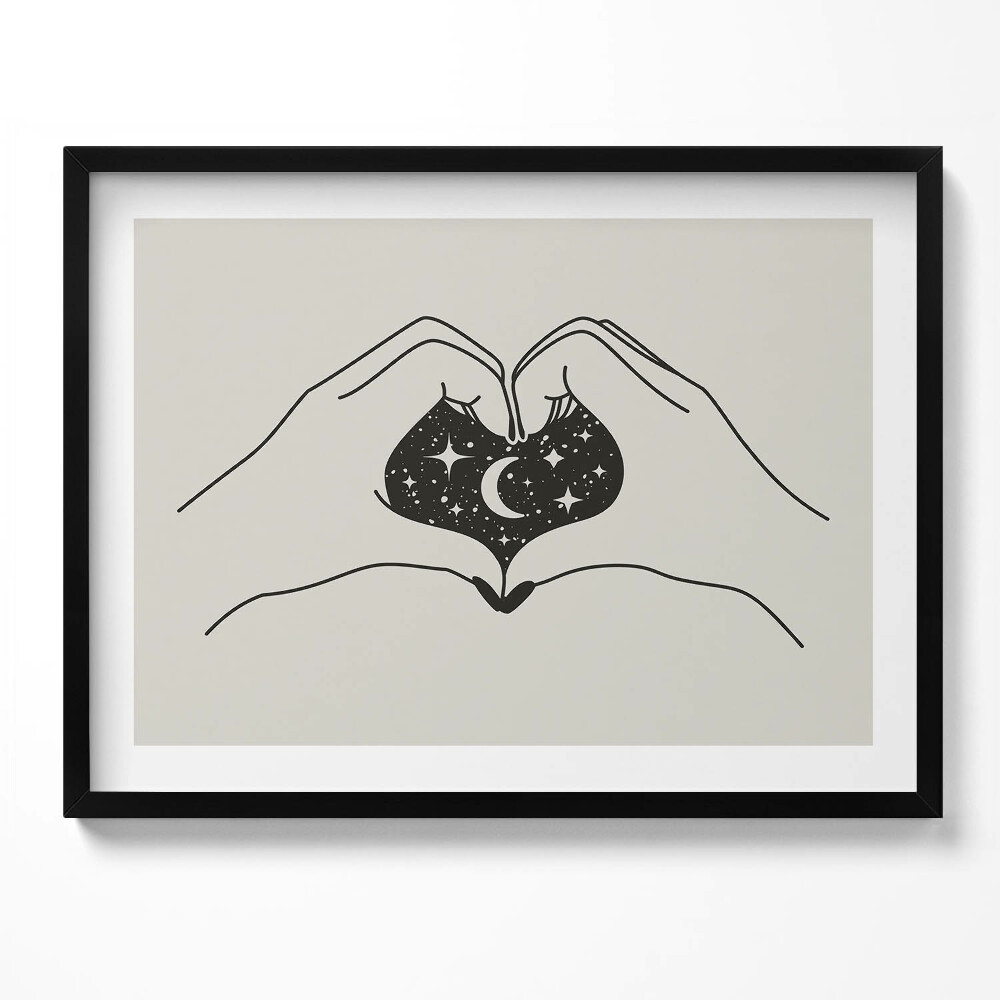 Obraz s rámem Srdce z palmy a kosmu - ilustrace